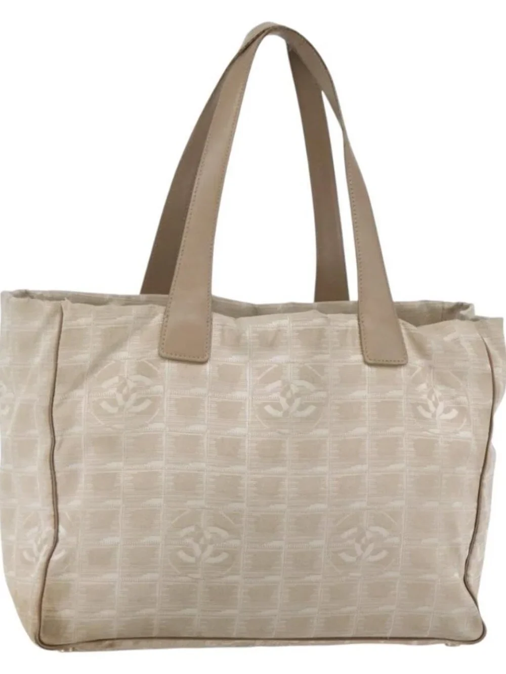 CHANEL New Travel Line Tote Bag Nylon Beige Gold CC Auth ti3423